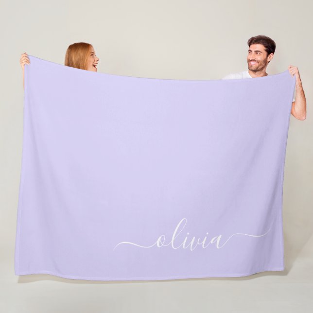 Lavender Purple Modern Script Girly Monogram Name Fleece Blanket (In Situ)
