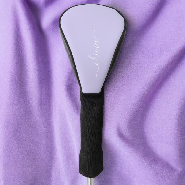 Lavender Purple Modern Script Girly Monogram Name Golf Head Cover (Creator Uploaded)