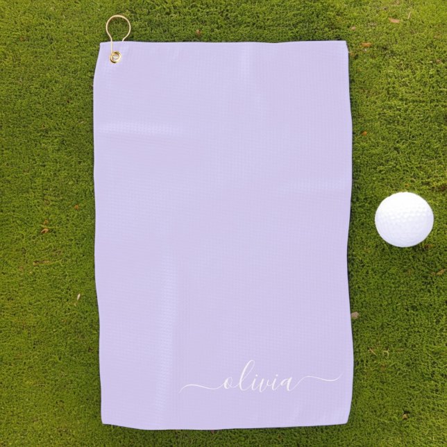 Lavender Purple Modern Script Girly Monogram Name Golf Towel (Creator Uploaded)