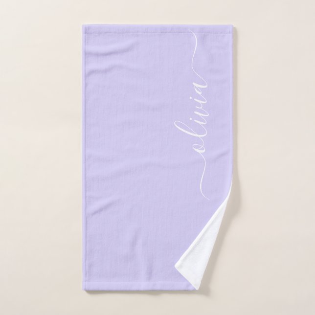 Lavender Purple Modern Script Girly Monogram Name Hand Towel (Hand Towel)