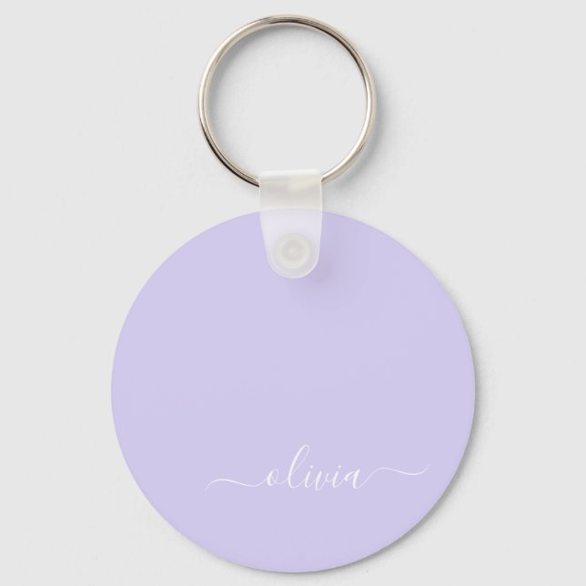 Lavender Purple Modern Script Girly Monogram Name Key Ring (Front)