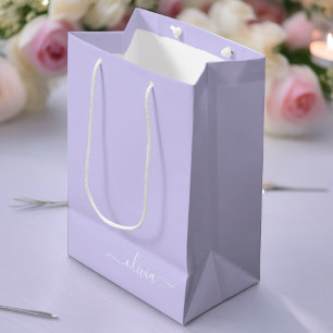 Lavender Purple Modern Script Girly Monogram Name Medium Gift Bag