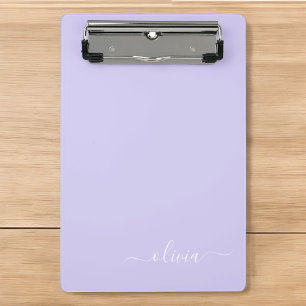 Lavender Purple Modern Script Girly Monogram Name Mini Clipboard