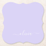 Lavender Purple Modern Script Girly Monogram Name Paper Coaster<br><div class="desc">Lavender Purple Simple Script Monogram Name Paper Coasters. This makes the perfect graduation,  birthday,  wedding,  bridal shower,  anniversary,  baby shower or bachelorette party gift for someone that loves glam luxury and chic styles.</div>