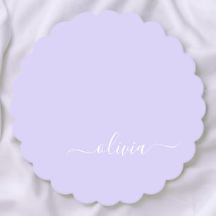 Lavender Purple Modern Script Girly Monogram Name Paper Coaster
