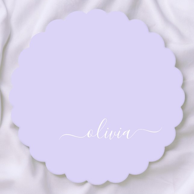 Lavender Purple Modern Script Girly Monogram Name Paper Coaster (Creator Uploaded)