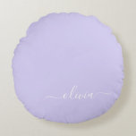 Lavender Purple Modern Script Girly Monogram Name Round Cushion<br><div class="desc">Lavender Purple Simple Script Monogram Name Pouf Pillow. The pillow makes the perfect sweet 16 birthday,  wedding,  bridal shower,  baby shower or bachelorette party gift for someone decorating her room in rose gold.</div>