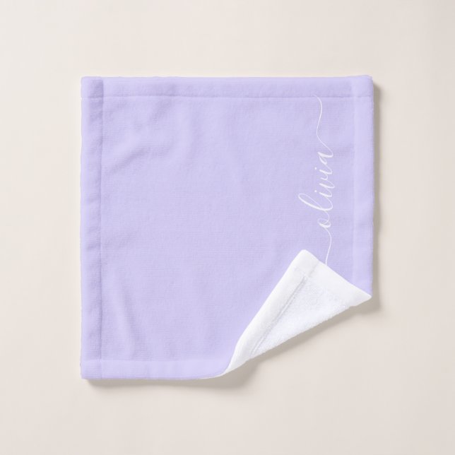 Lavender Purple Modern Script Girly Monogram Name Wash Cloth (Wash Cloth)