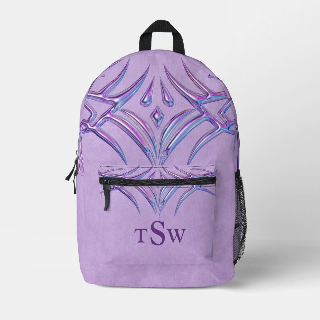 Lavender Purple Monogram Print Cut Sew Bag (Front)