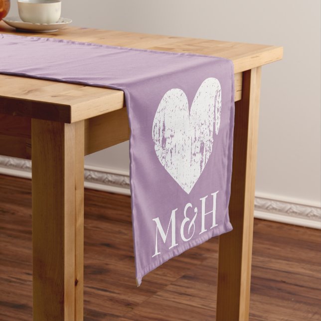 Lavender purple monogram table runner for wedding (In Situ)
