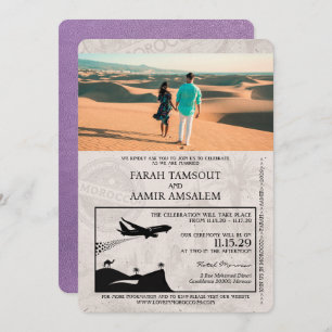 Lavender Purple Morocco Passport Wedding Invitation