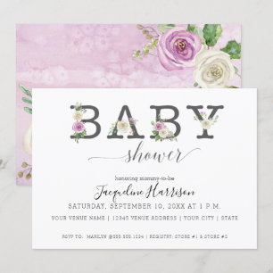 Lavender Purple n White Florals   Girl Baby Shower Invitation