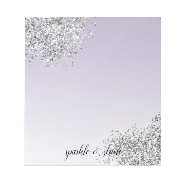 Lavender Purple Ombre Silver Glitter Sparkle Notepad (Front)