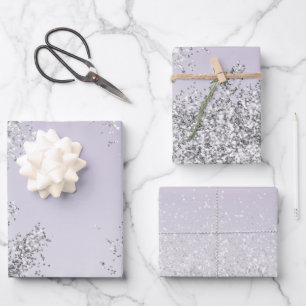 Lavender Purple Ombre Silver Glitter Sparkle Wrapping Paper Sheet