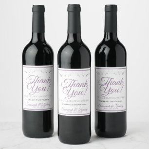 Lavender Purple on White Elegant Wedding Thank You Wine Label