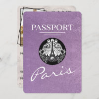 Lavender Purple Paris Passport Save The Date