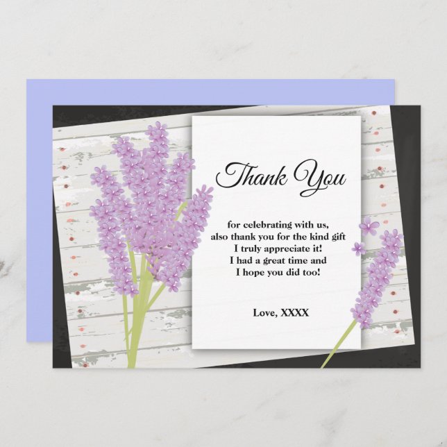 lavender, purple,  party, thank you card (Front/Back)