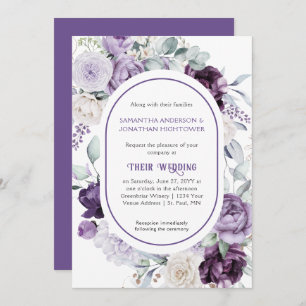 Lavender Purple Peonies Oval Border Wedding Invitation