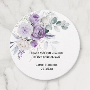 Lavender Purple Peonies White Rose Wedding Favour Tags