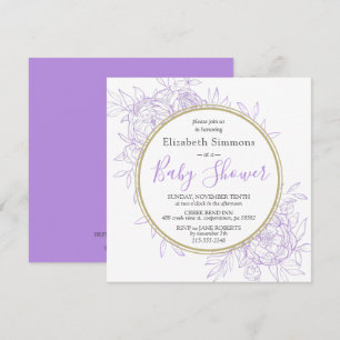 Lavender Purple Peony Floral Toile Baby Shower Invitation
