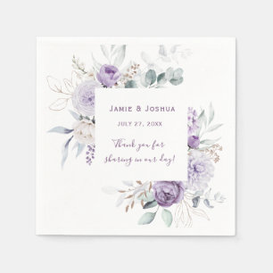 Lavender Purple Peony White Rose Wedding Napkin
