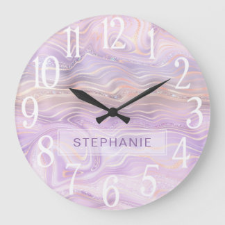 Lavender Purple Personalised Marble Strata Large Clock