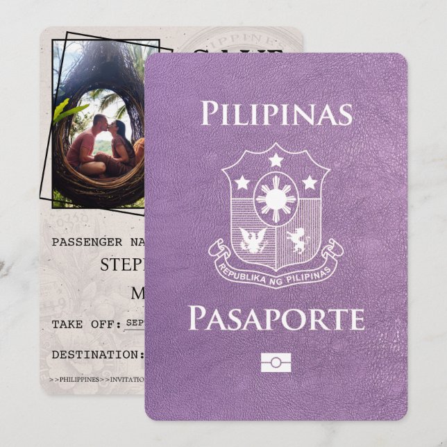 Lavender Purple Philippines Passport Save The Date (Front/Back)