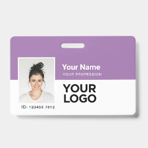 Lavender Purple Photo Bar or Qr Code Logo Name ID Badge