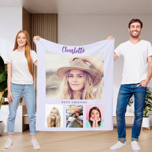 Lavender purple photo collage girl friends fleece blanket