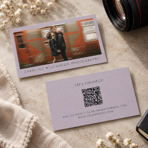 Lavender Purple Photographer Photo QR Modern Brand Business Card