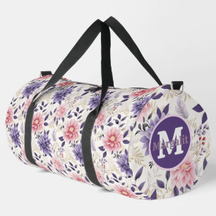 Lavender Purple Pink Floral Large Duffle Bag