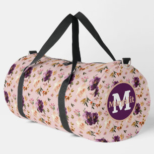 Lavender Purple Pink Floral Roses Large Duffle Bag