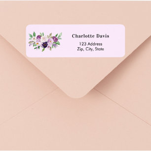 Lavender purple pink roses flowers return address  label