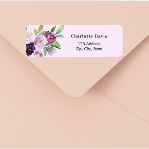 Lavender purple pink roses flowers return address  return address label
