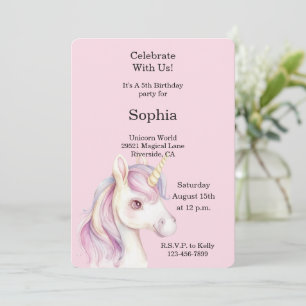 Lavender Purple Pink Unicorn Birthday Invitation