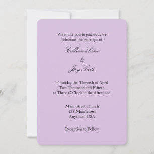 Lavender Purple Plain Simple Wedding Invitation