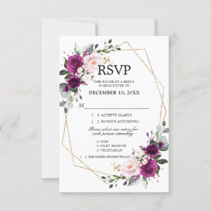Lavender Purple Plum Blush Pink Floral Geometric RSVP Card