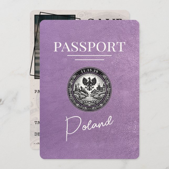 Lavender Purple Poland Passport Save The Date (Front/Back)