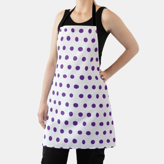 Lavender Purple Polka Dot Pattern White Apron (Insitu)