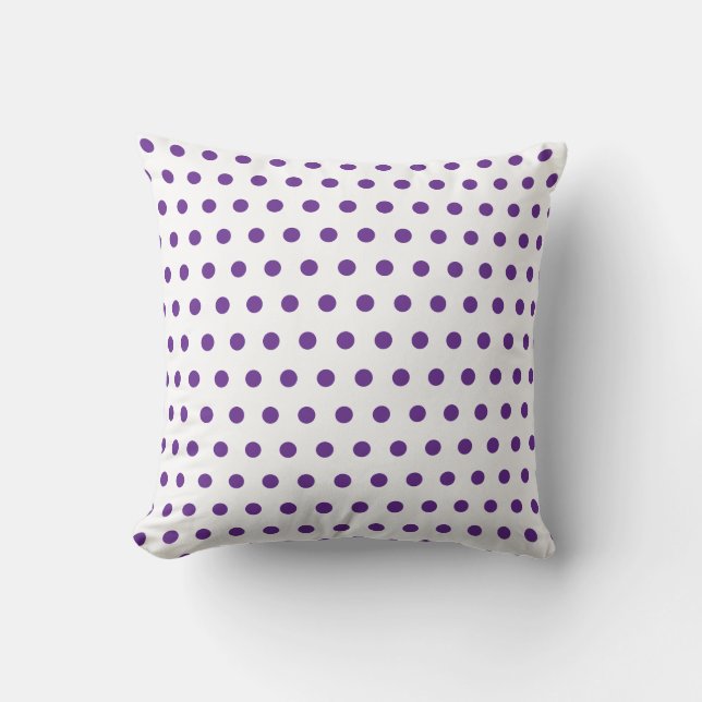 Lavender Purple Polka Dot Pattern White Cushion (Front)