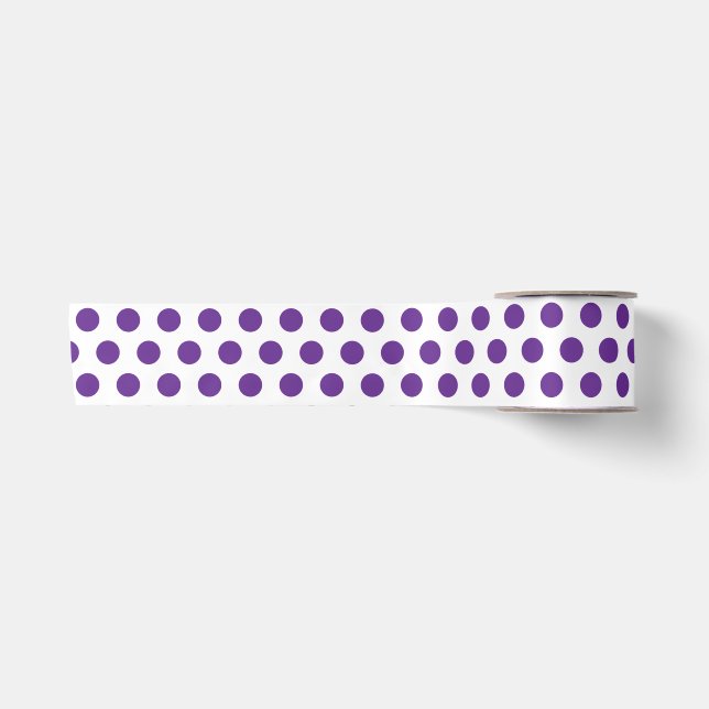 Lavender Purple Polka Dot Pattern White Satin Ribbon (Front)