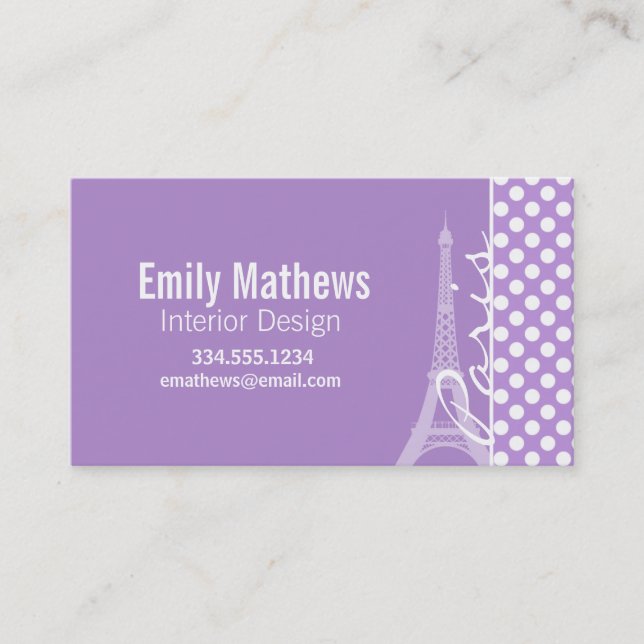 Lavender Purple Polka Dots; Paris Business Card (Front)