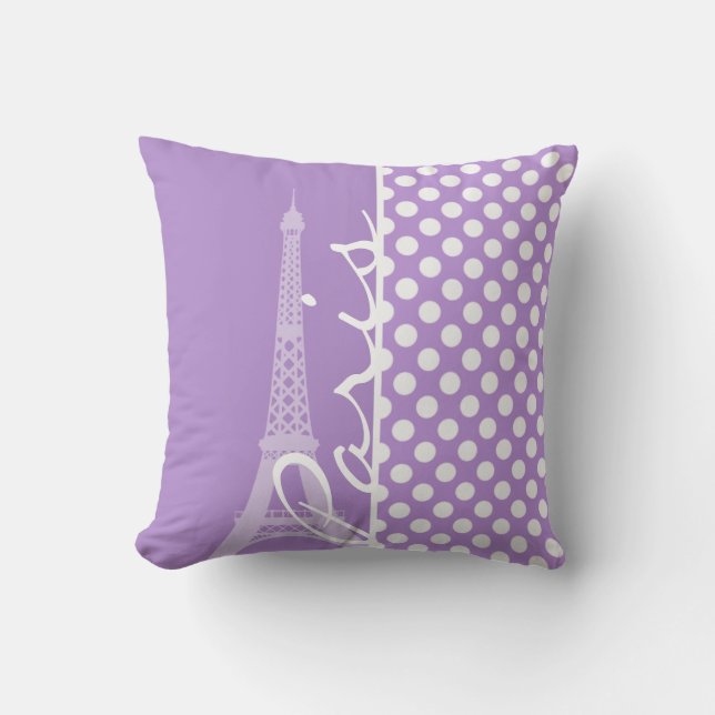 Lavender Purple Polka Dots; Paris Cushion (Front)
