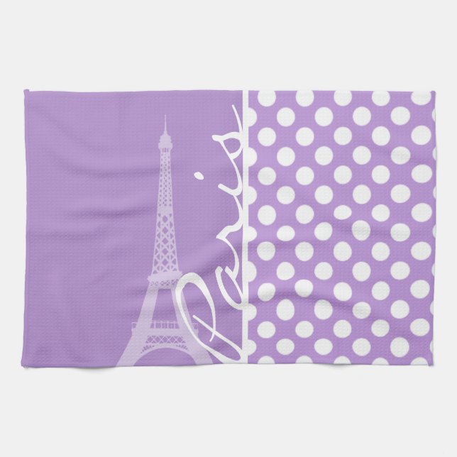 Lavender Purple Polka Dots; Paris Tea Towel (Horizontal)