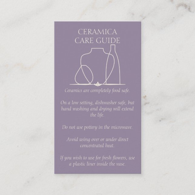 Lavender Purple Pottery Vases Care Instruction Business Card (Front)