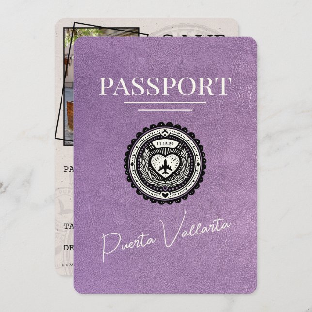 Lavender Purple Puerta Vallarta Passport Save The Date (Front/Back)