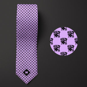 Lavender Purple Pug Pattern Tie