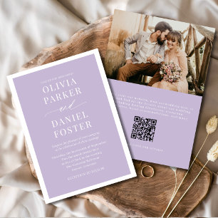 Lavender Purple QR Code Photo Minimalist Wedding Invitation