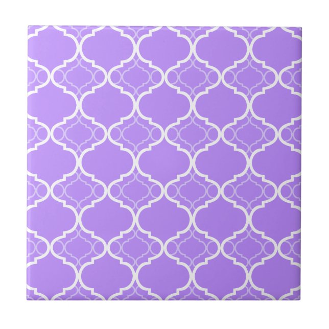 Lavender Purple Quatrefoil Geometric Pattern Ceramic Tile (Front)