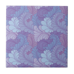 Lavender Purple Retro Floral Paisley Feathers Ceramic Tile